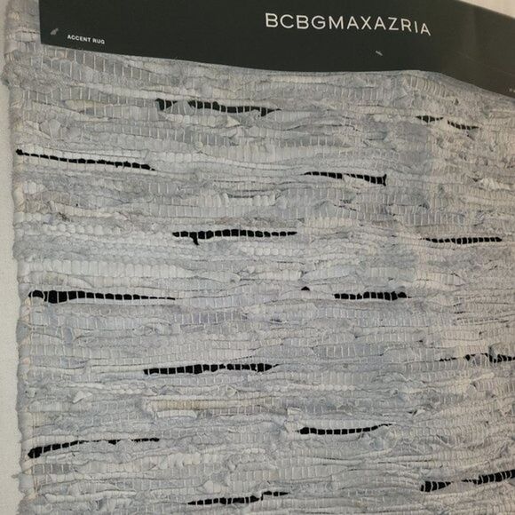 BCBGMAXAZRIA accent rug Baby Blue/ Black Leather Cotton Fringe 27x45 Area Rug - Picture 5 of 6